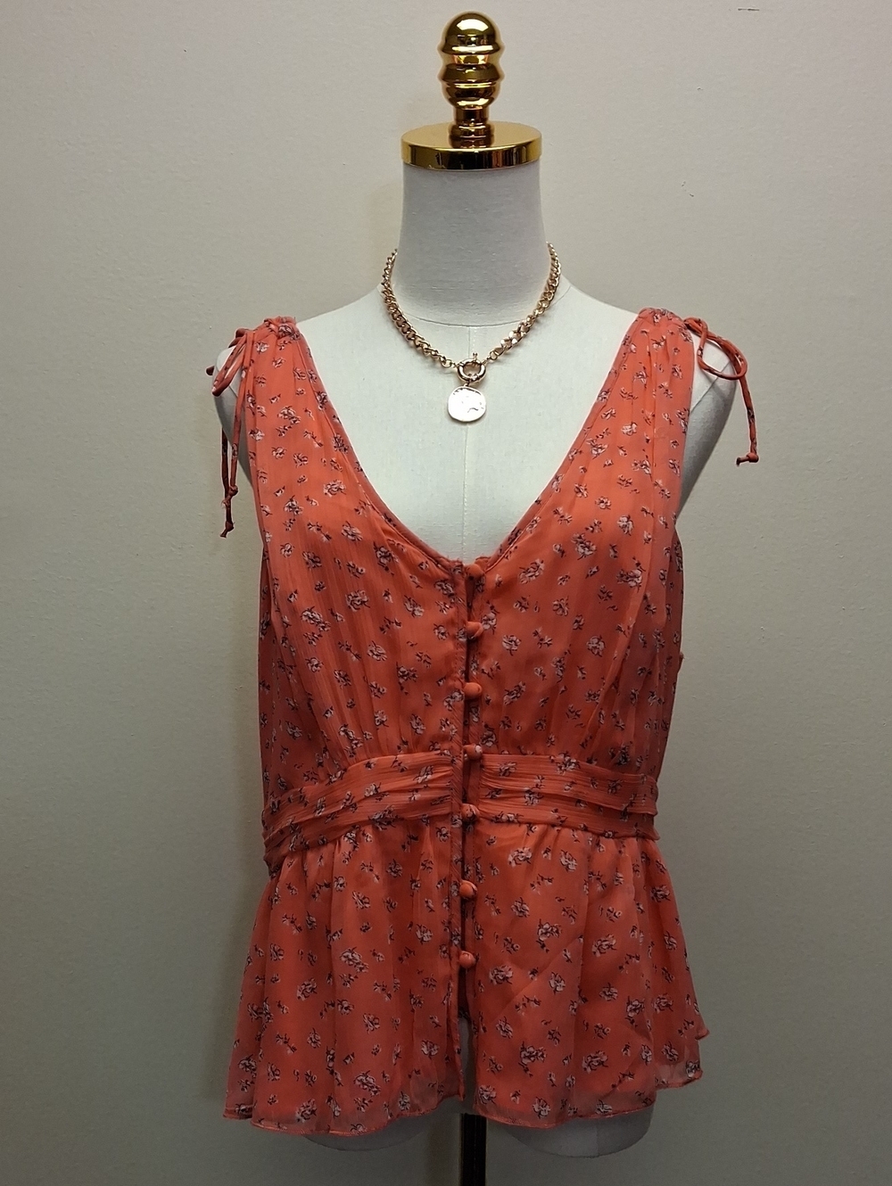 Abercrombie & Fitch Coral Floral V-Neck Peplum Tank Top Size Large